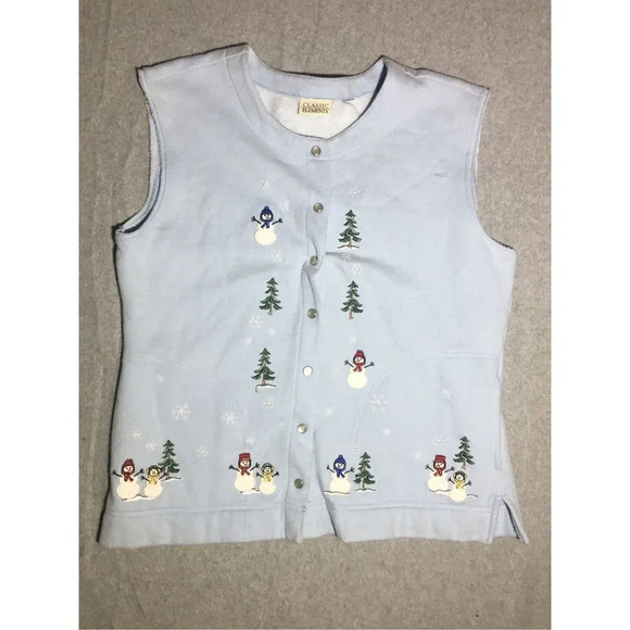 Womens Classic Elements Vest Size Large Blue Christmas Snow Snowman Cold Winter - Picture 1 of 4
